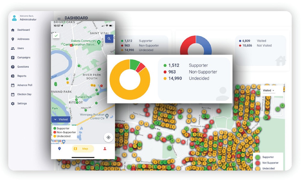 Campaign Compass provides campaign teams on the ground with real-time geographic information about their canvassing progress.